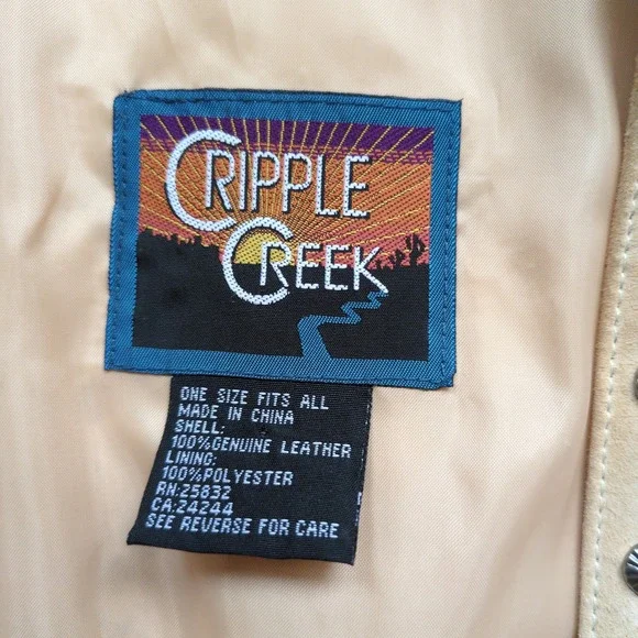 Cripple Creek Vest Tan Leather Fringe Studded Western Capelet Poncho Festival OS - Picture 4 of 14